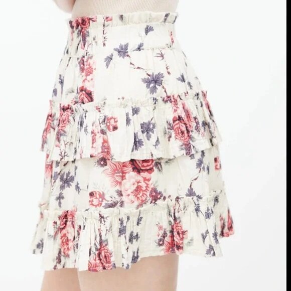 LoveShackFancy Cream & Multi Floral Print Mini Skirt XS - Picture 2 of 4